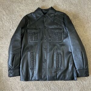 Vintage Val Cassi Black Leather Jacket Mens Medium Korea Quilted Lined Coat